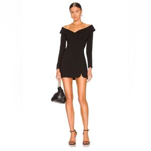 L'Academie Indra Black Off-Shoulder Long Sleeve Mini Dress